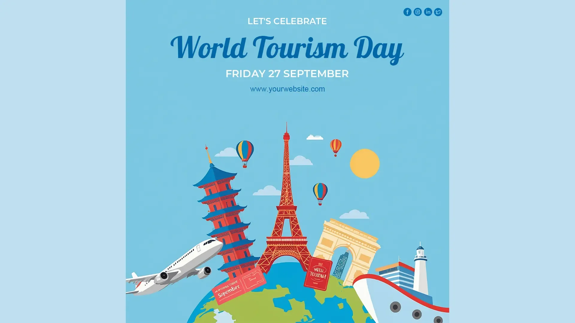 World Tourism Day Adventure with Iconic Landmarks Instagram Post